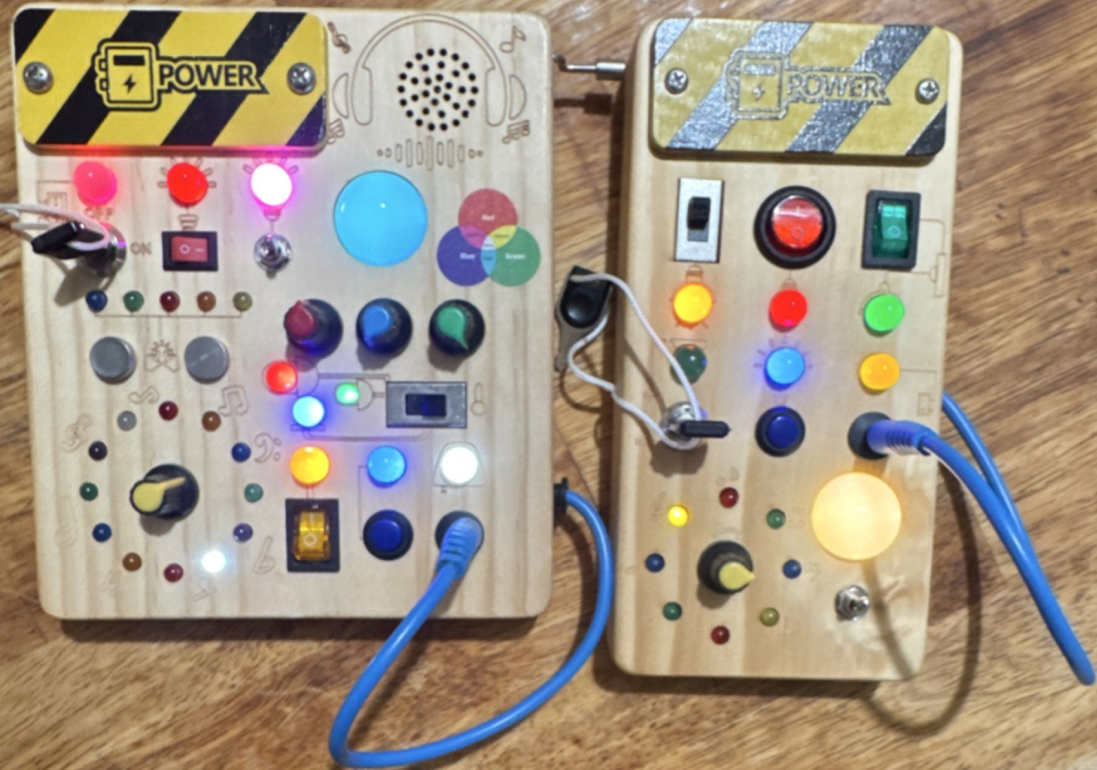 Wooden Electronic Busy Board w/ Lights & Switches, ABC Alphabet Learning Board