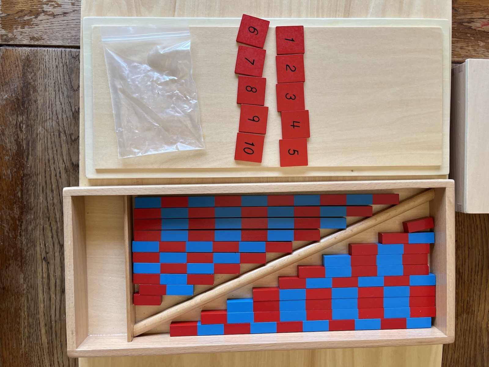 Montessori Wooden Math Materials Lot Stamp Game Board Cards Counters Rods Box
