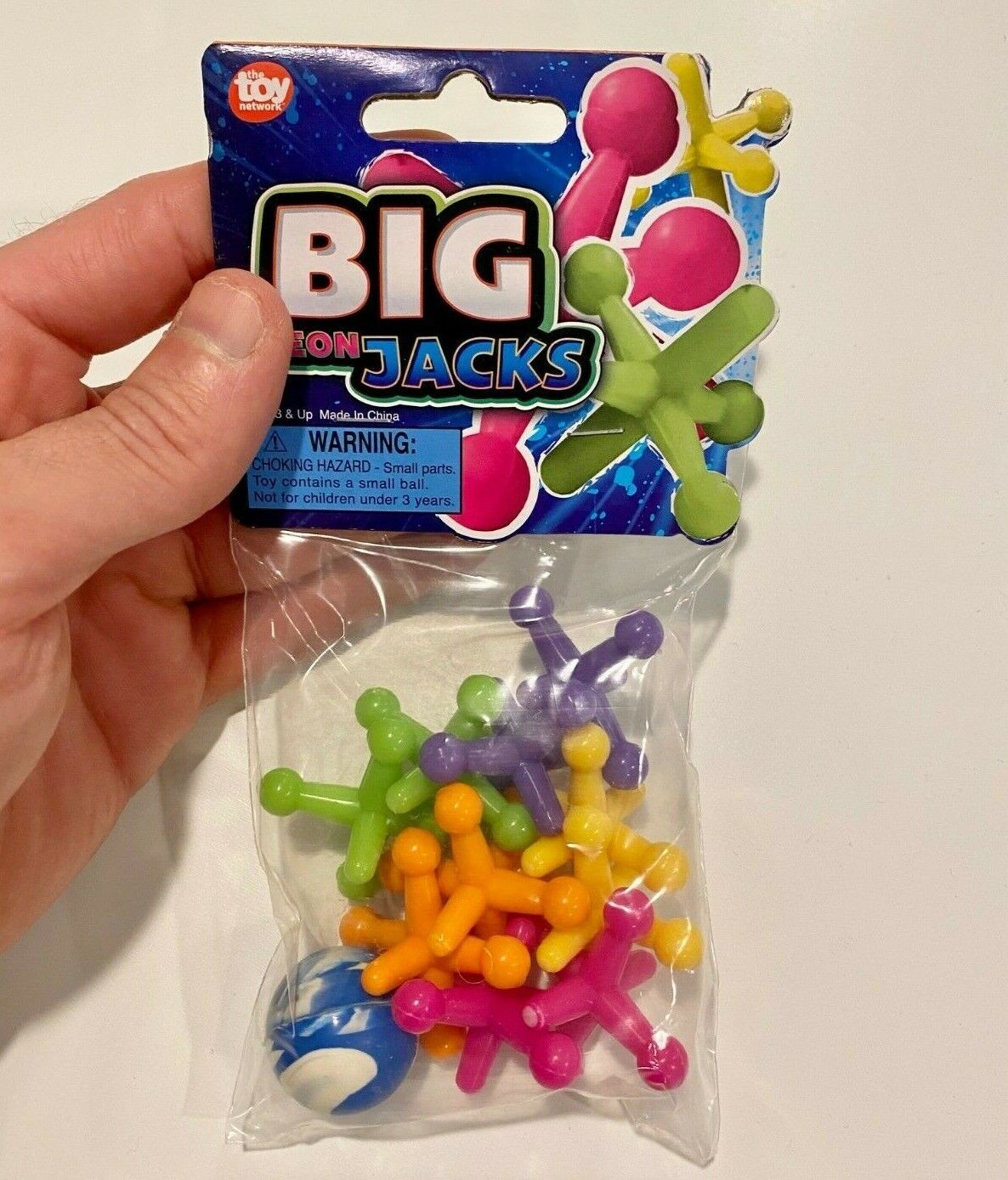 2 SETS – LARGE SIZE NEON JACKS AND RUBBER BOUNCE BALL GAME CLASSIC KIDS TOY