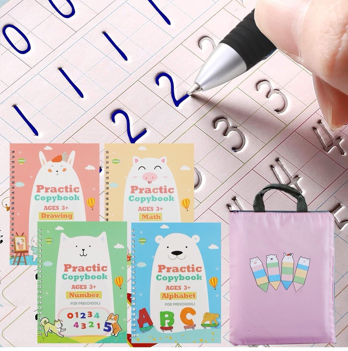 NEW Handwriting Practice Books Calligraphy Reusable Groove alphabet numbers math