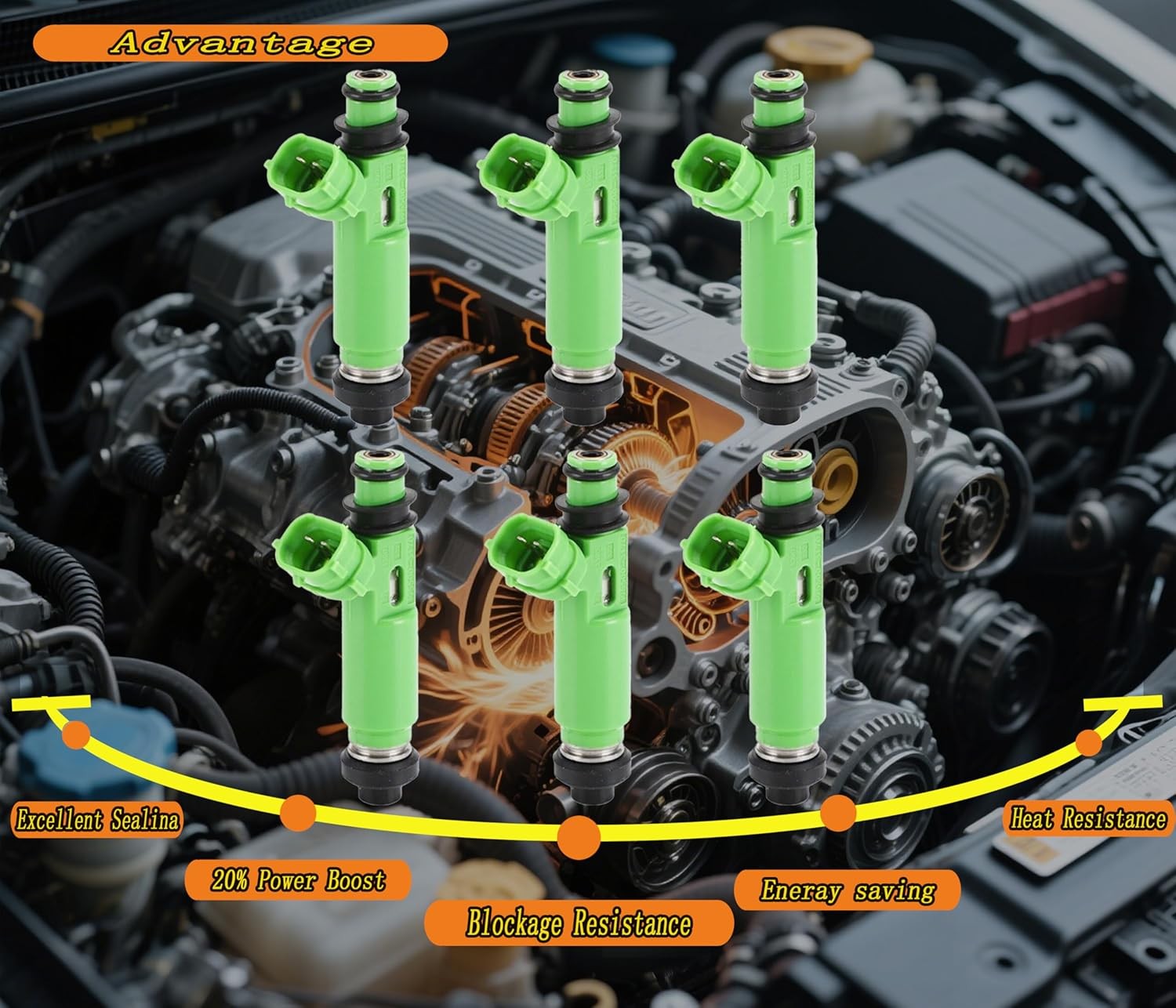 Set of 6PCS 4 Holes Disc Fuel Injectors 1998-2003 Replacement For Mitsubishi Mon