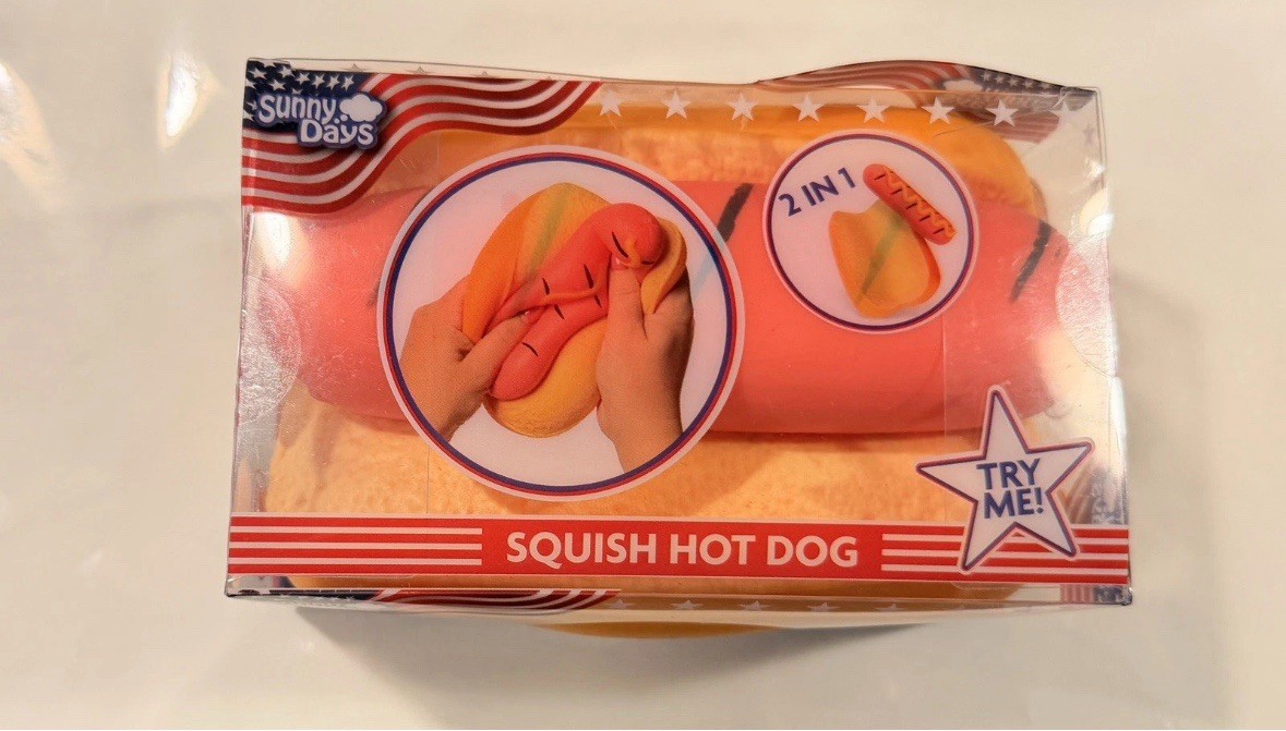 Squishy Hot Dog Squeezy Fidget Toy Sunny Days 2-in-1 Hotdog Stress Relief NEW