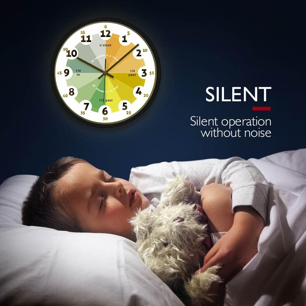 How to Tell Time Learning Silent Quartz Clock,Voice Control LED Night Light,Home