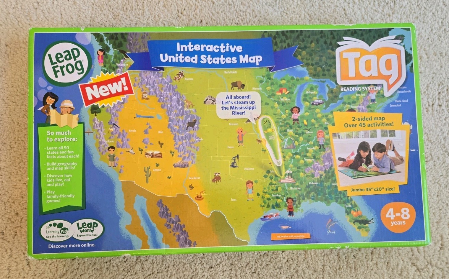 Leap Frog Tag Interactive United States Map & World Map 2 Sided NO PEN