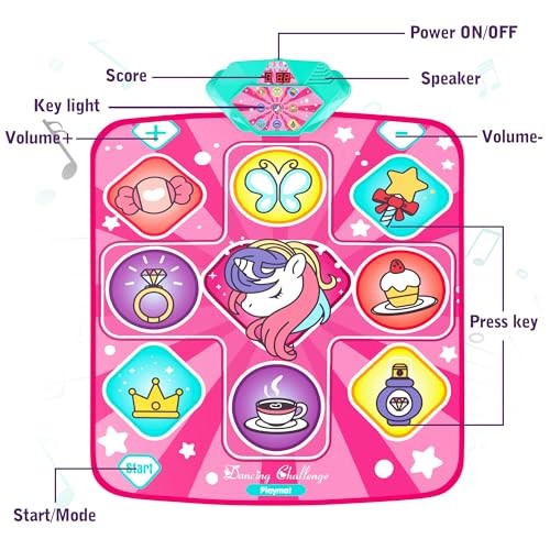 Dance Mat, Dance Mixer Rhythm Step Play Mat, Pink Dance Pad with Multicolor