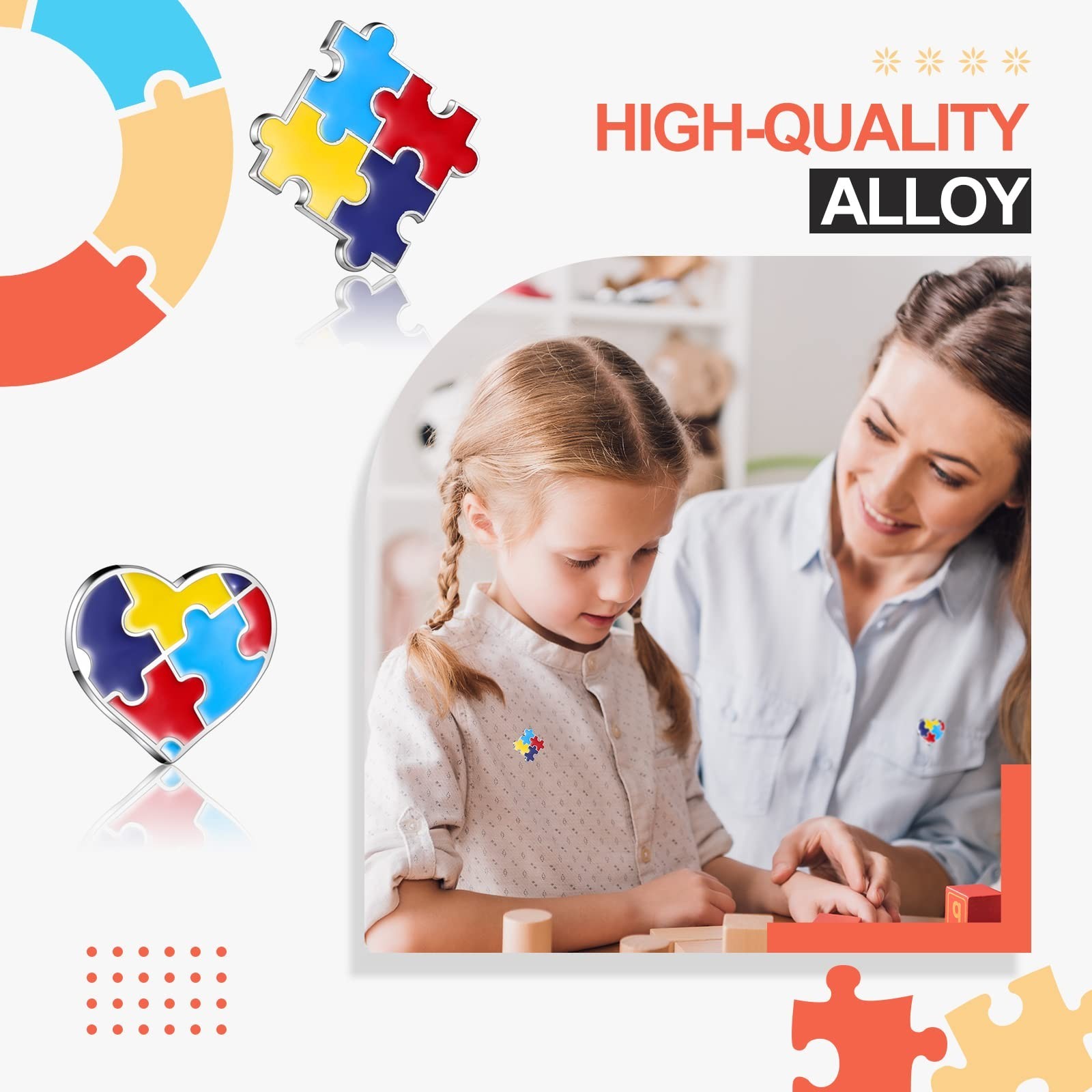 Jutom 24 Pcs Autism Awareness Lapel Pin Multi Color Puzzle Piece Brooches Pin…