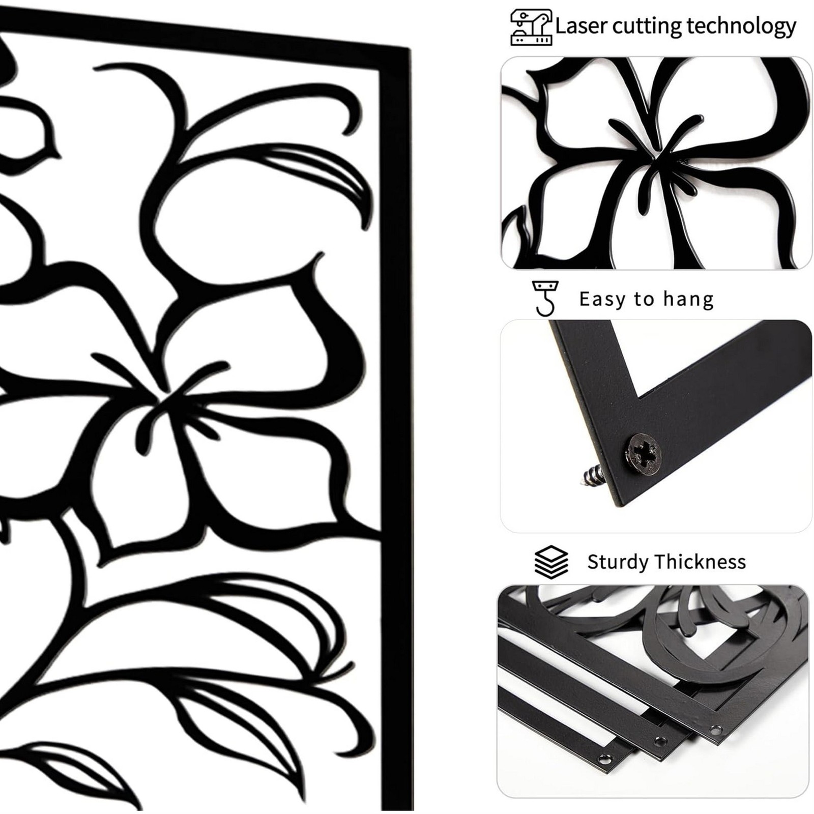 Cinq 3 Piece Set Wall Decor-Black Rectangular Metal Frame