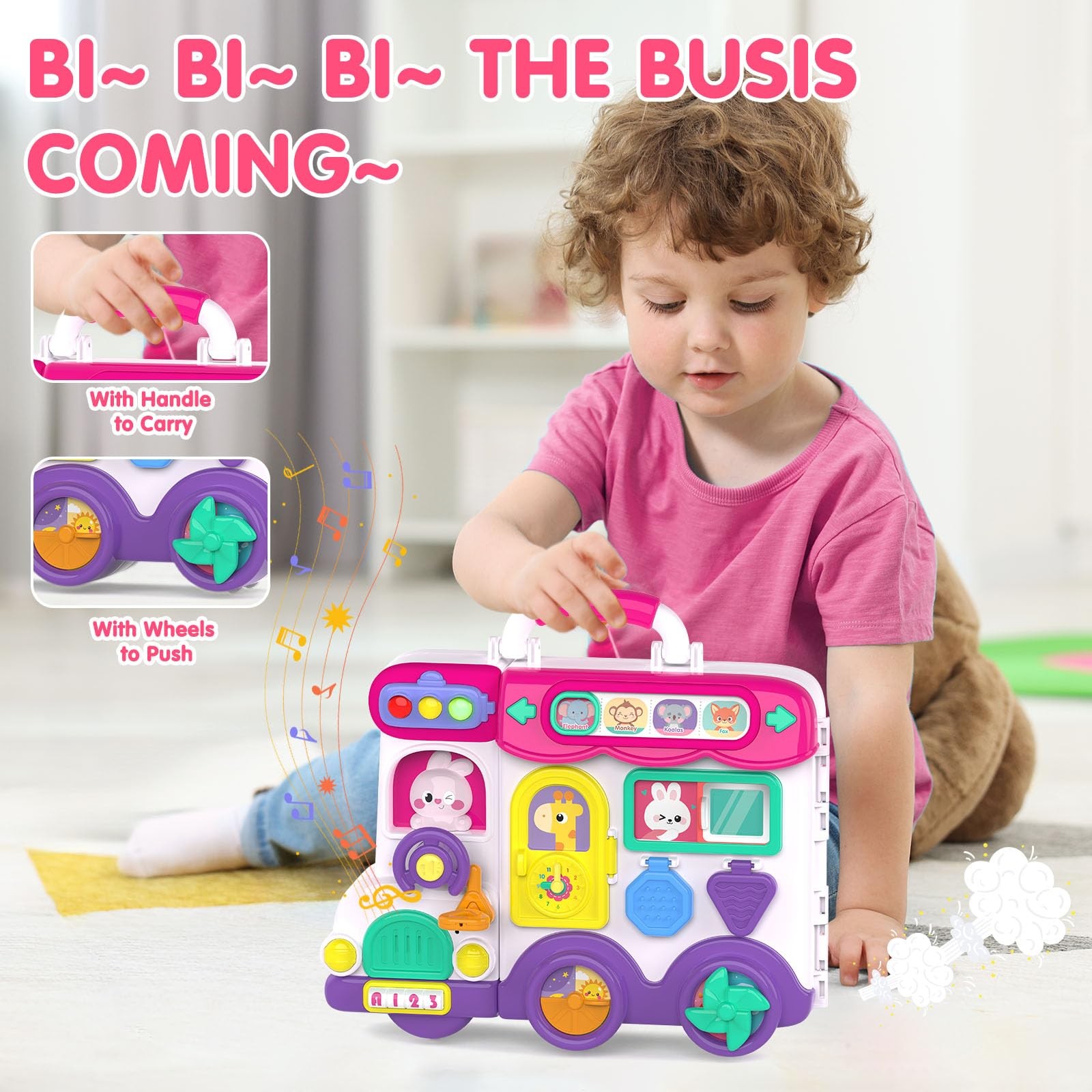 Baby Busy Board for 1-2 Year Old Boy Girl Gift,Musical Toddler Medium, Pink