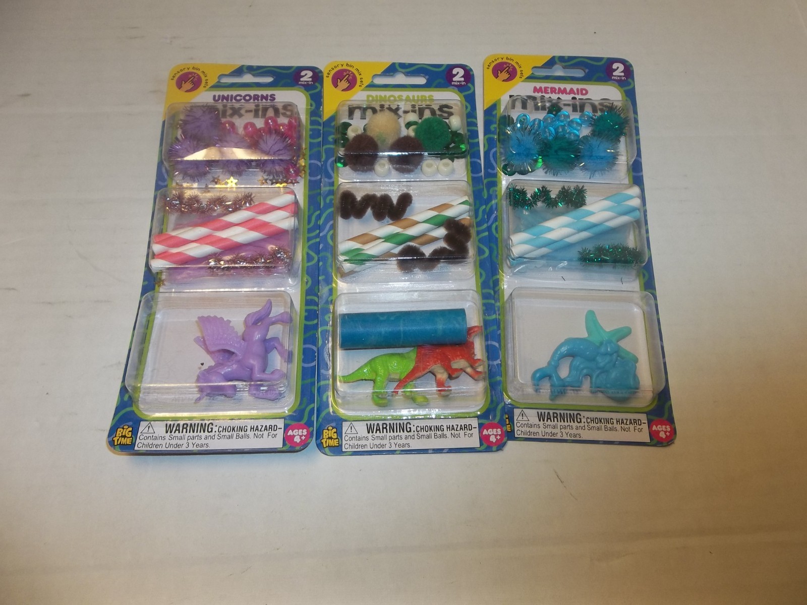 Big Time Mix-Ins Sensory Bin Mix Set of 3 Dinosaurs Unicorns Mermaids