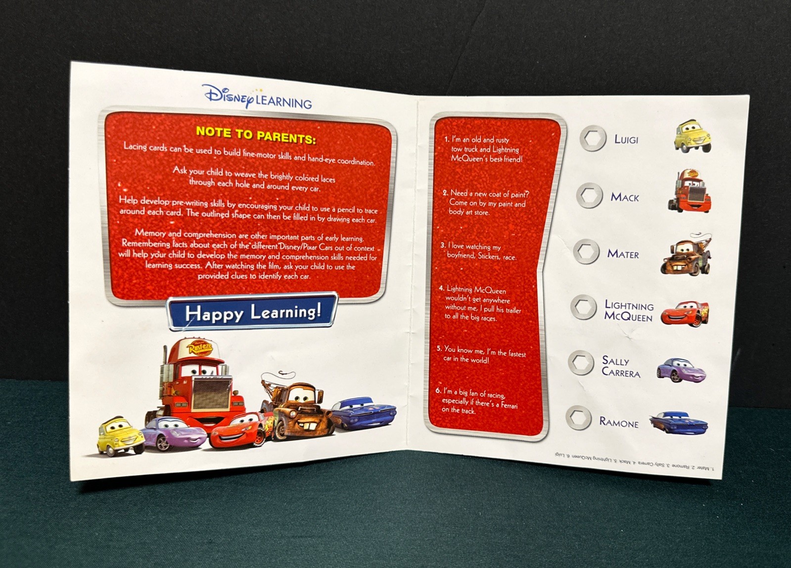 Disney Learning Pixar CARS – Lace And Learn Kid Activity Game “READ”