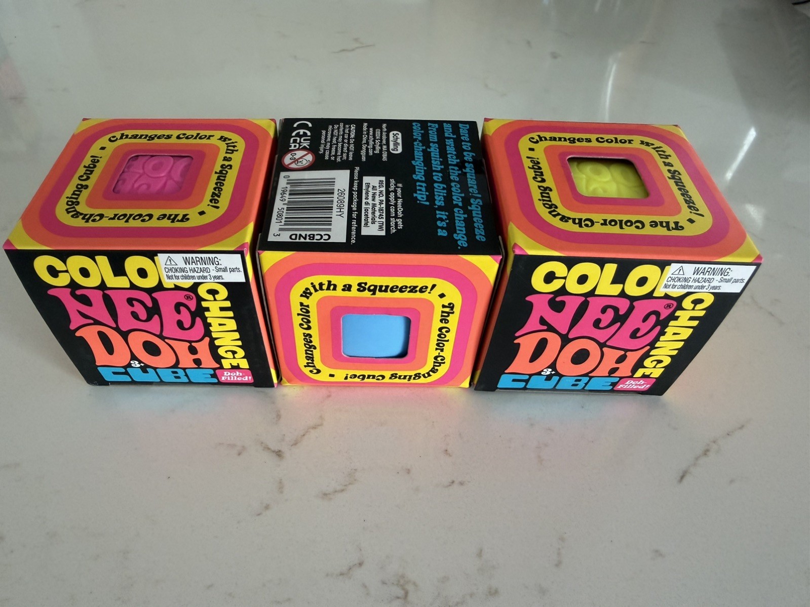 NeeDoh Set of 3 Color Change Cube (Pink, Blue, Yellow) Nee Doh Squishy Toy