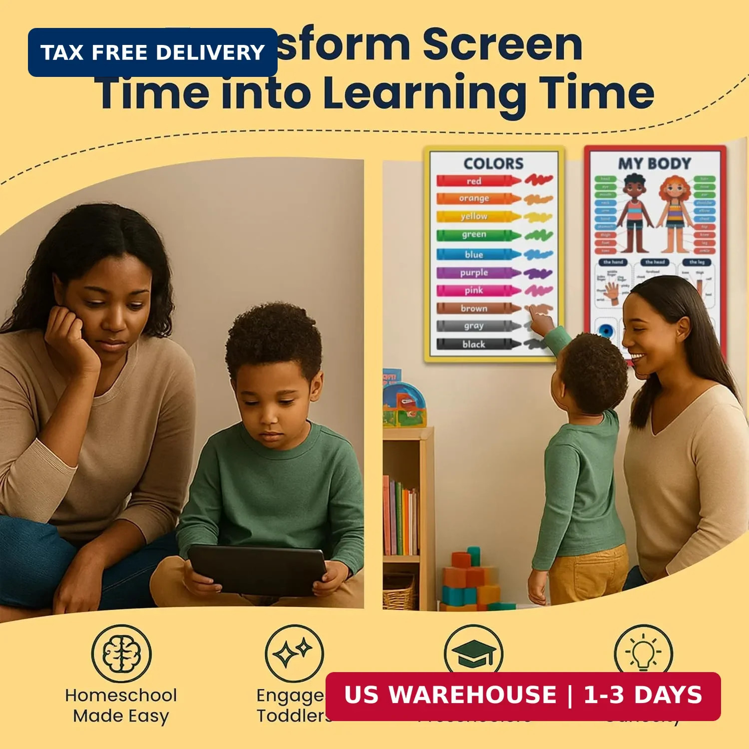 RYVE Educational Posters for Kids – 18 Laminated Preschool Posters for Classroom