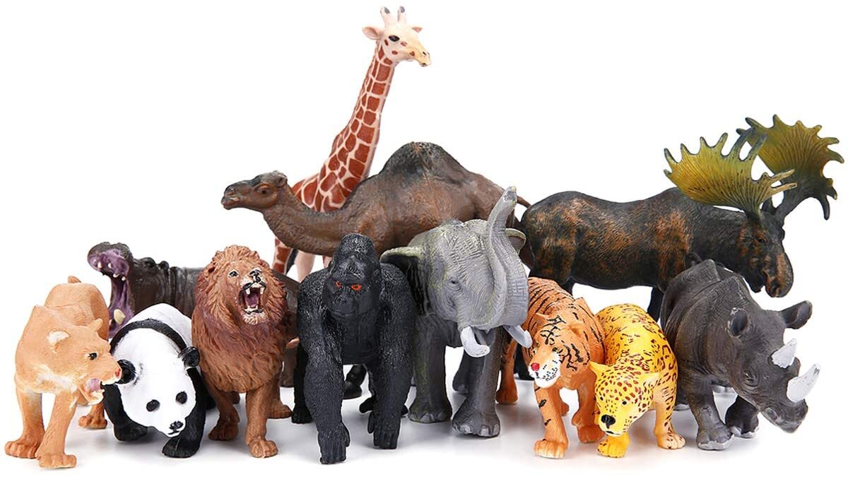 Large 12pcs Safari Animals Figures Toys, Realistic Jungle Zoo Animal Figurines