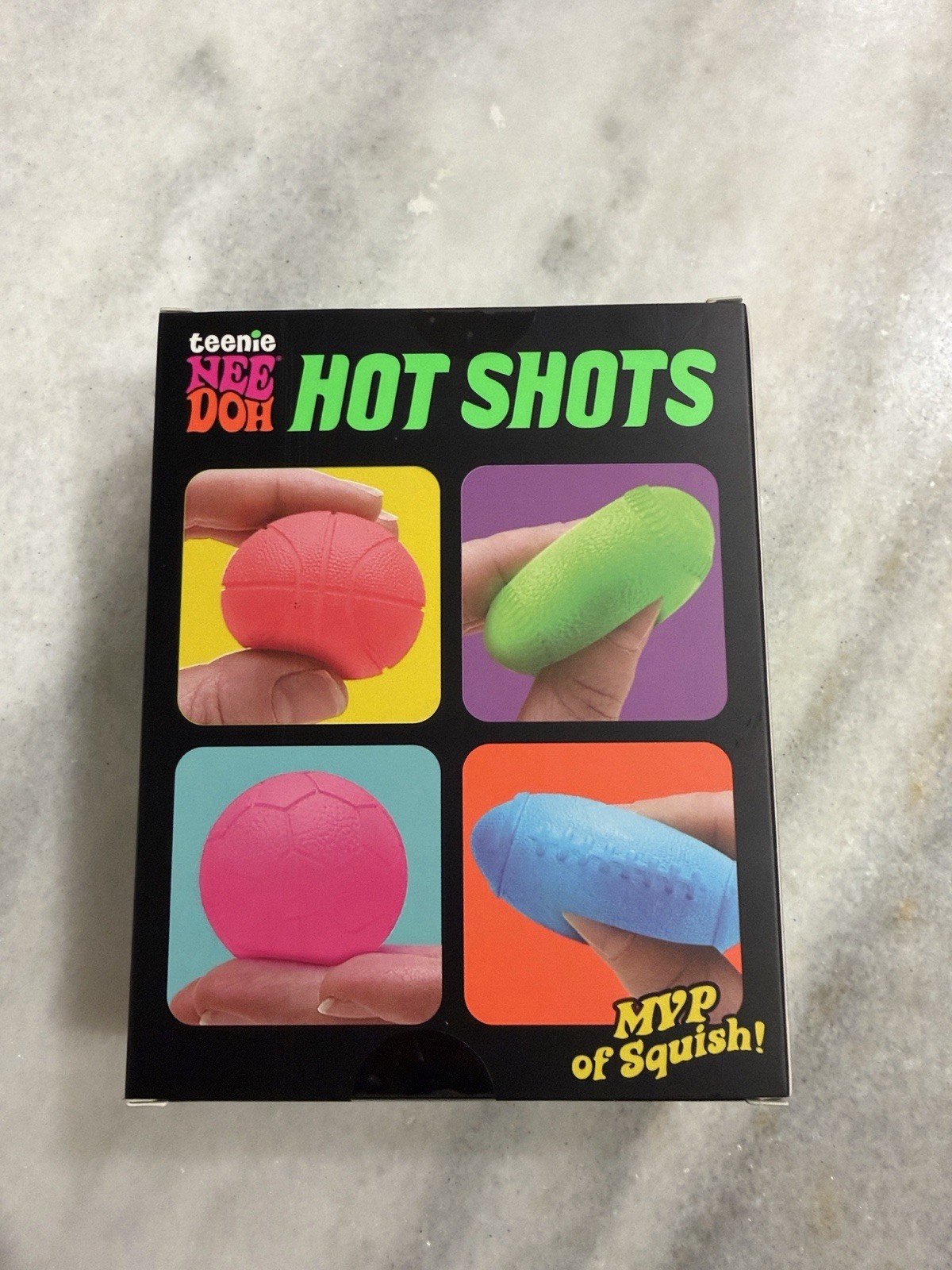 Needoh Hot Shots, Squishy Sports Balls – Pink, Red, Green, Blue