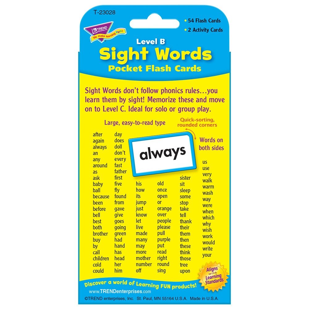Sight Words Level B Pocket Flash Cards, Great for Skill Building and Test Pr…