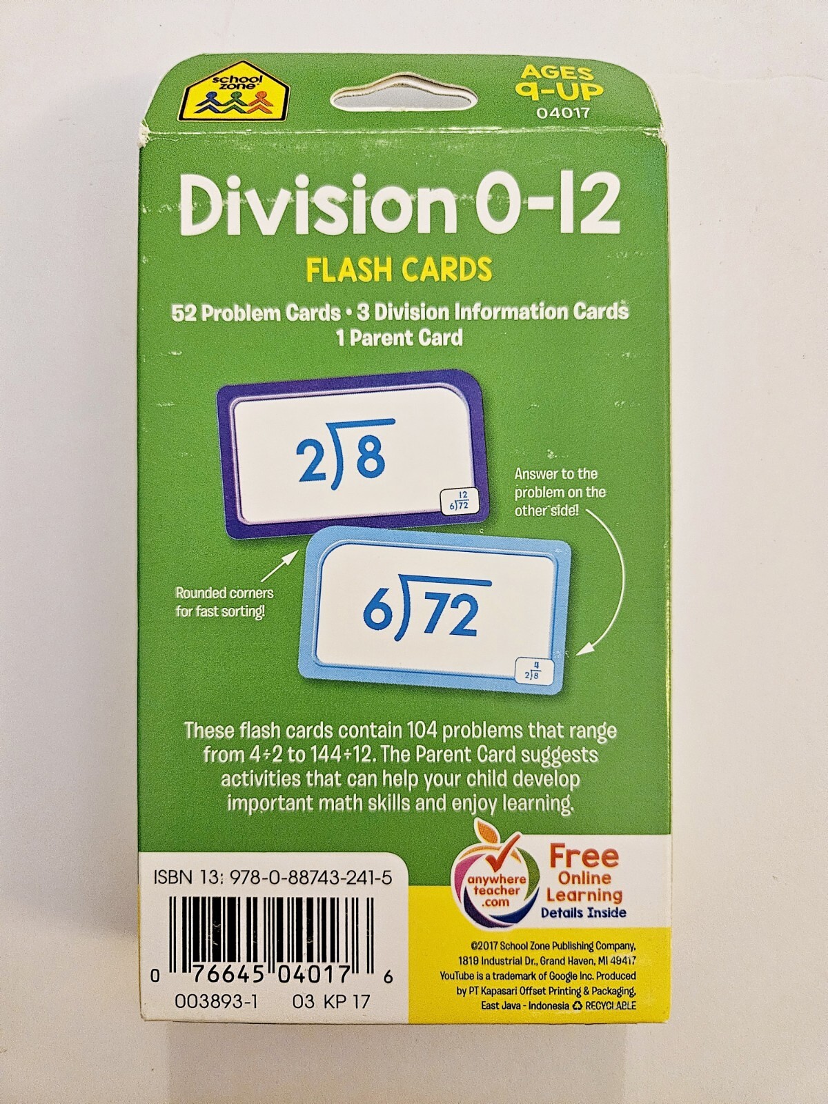 5 Pack School Zone Flash Cards Ages 4 to 9+ Mathmatics & Numbers Toys-R-Us NIB