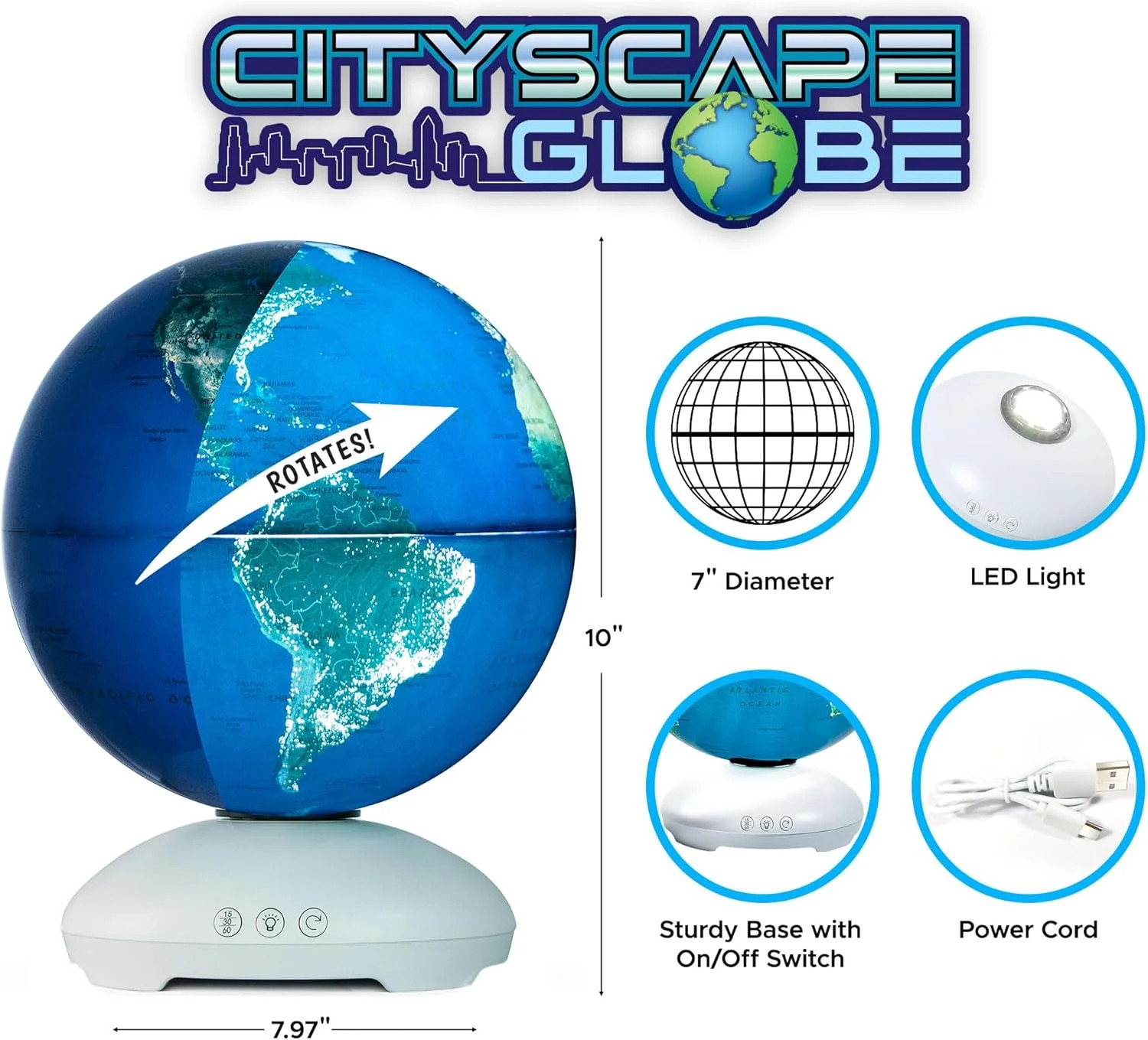 USA Toyz Cityscapes Illuminated Globe for Kids Learning STEM – Globe with Stand,