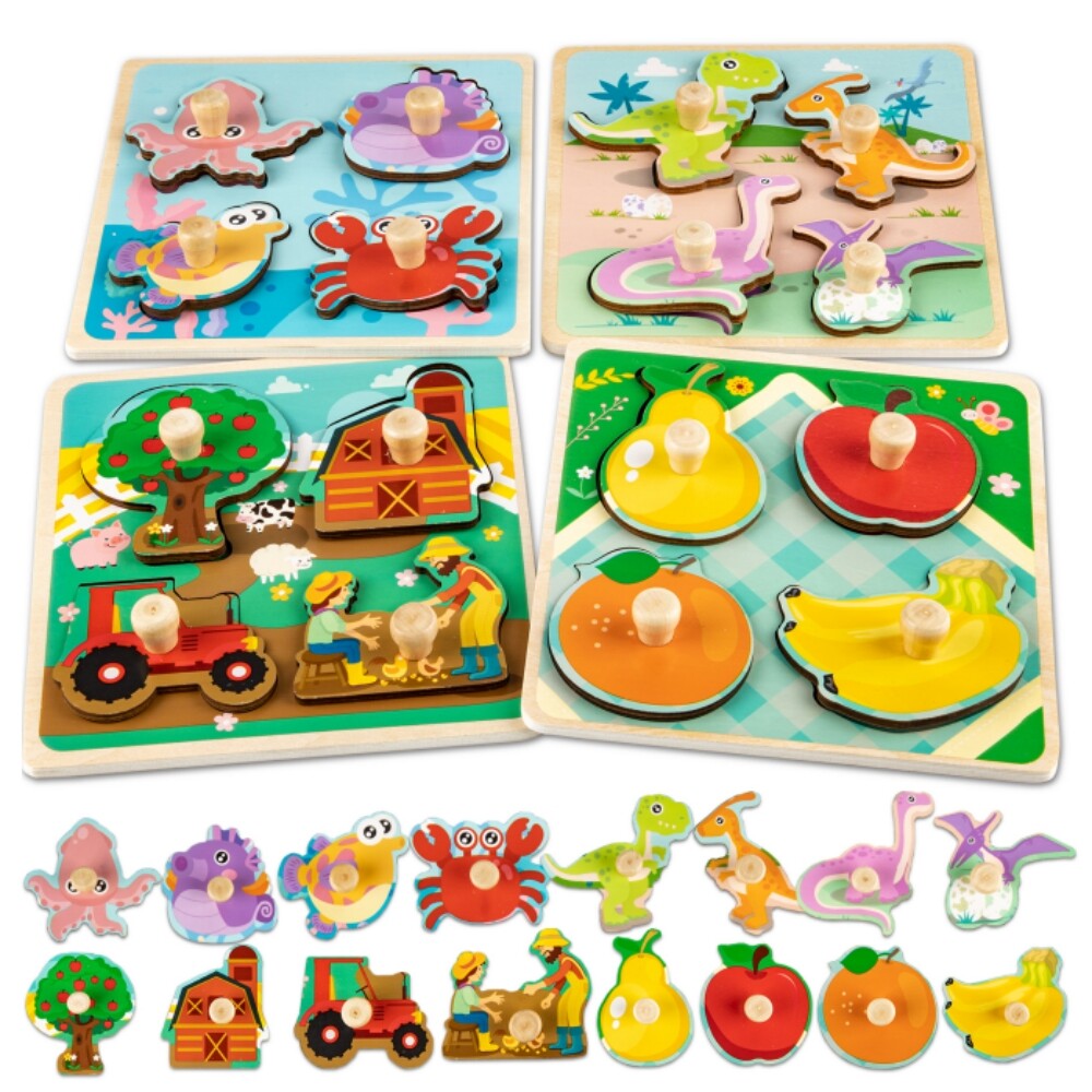 Wooden Jigsaw Puzzles for Kids Age 1 2 3 Toddler Puzzles Toys, Preschool Set 4