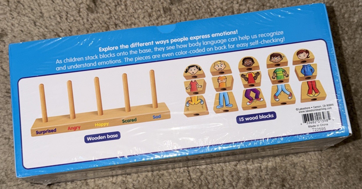 Lakeshore Stack & Build Emotion Kids Mix & Match Wood Blocks with Stand *New*