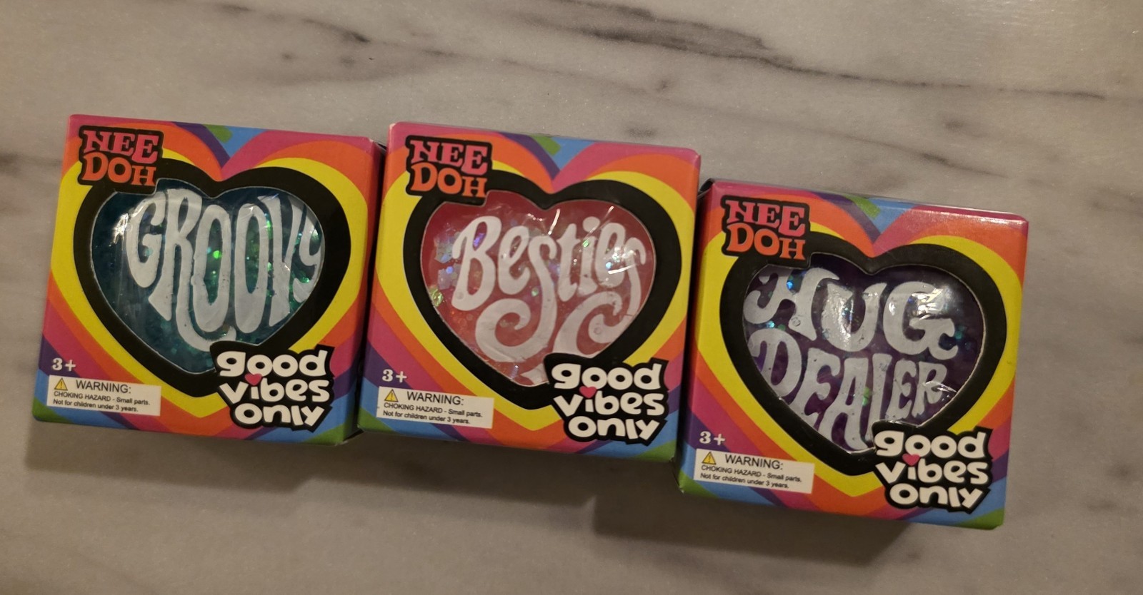 Small 3 Pack Of UNBRANDED Good Vibes ONLY Squishy Toy Hearts New In Box