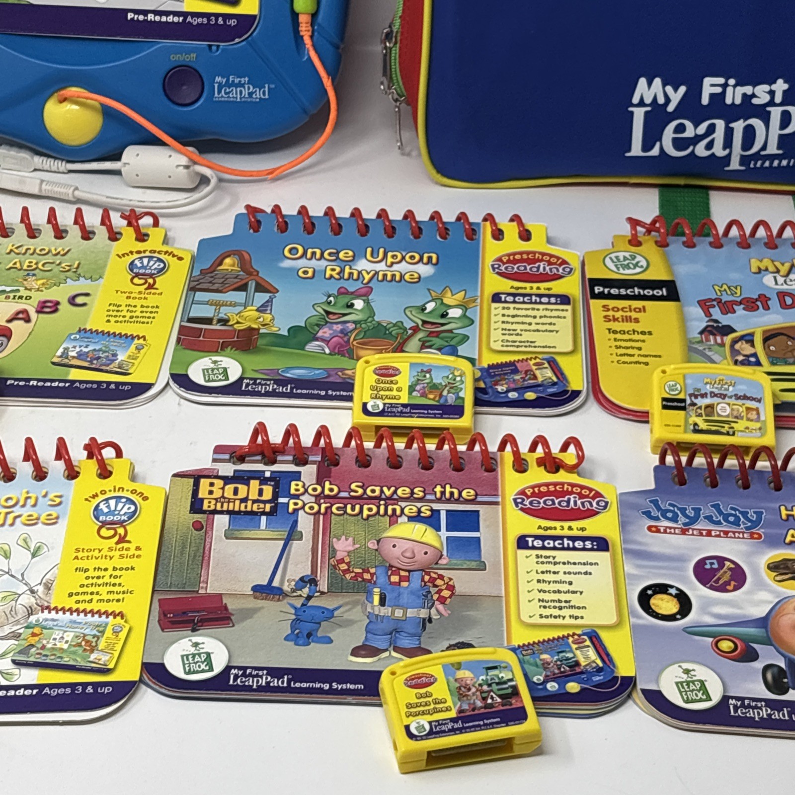 VTG My First LeapPad System Bundle, Backpack, 7 Books & 6 Cartridges Lot Tested