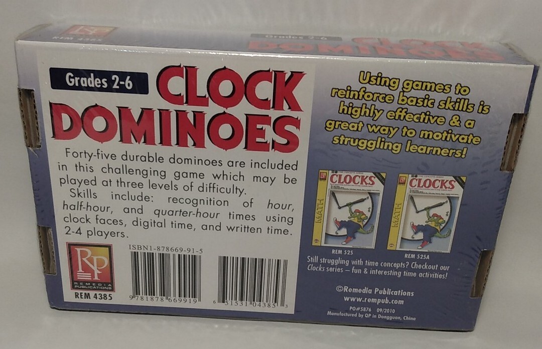 Remedia Publications Clock Dominoes Grades 2-6 (2-4 Player) New