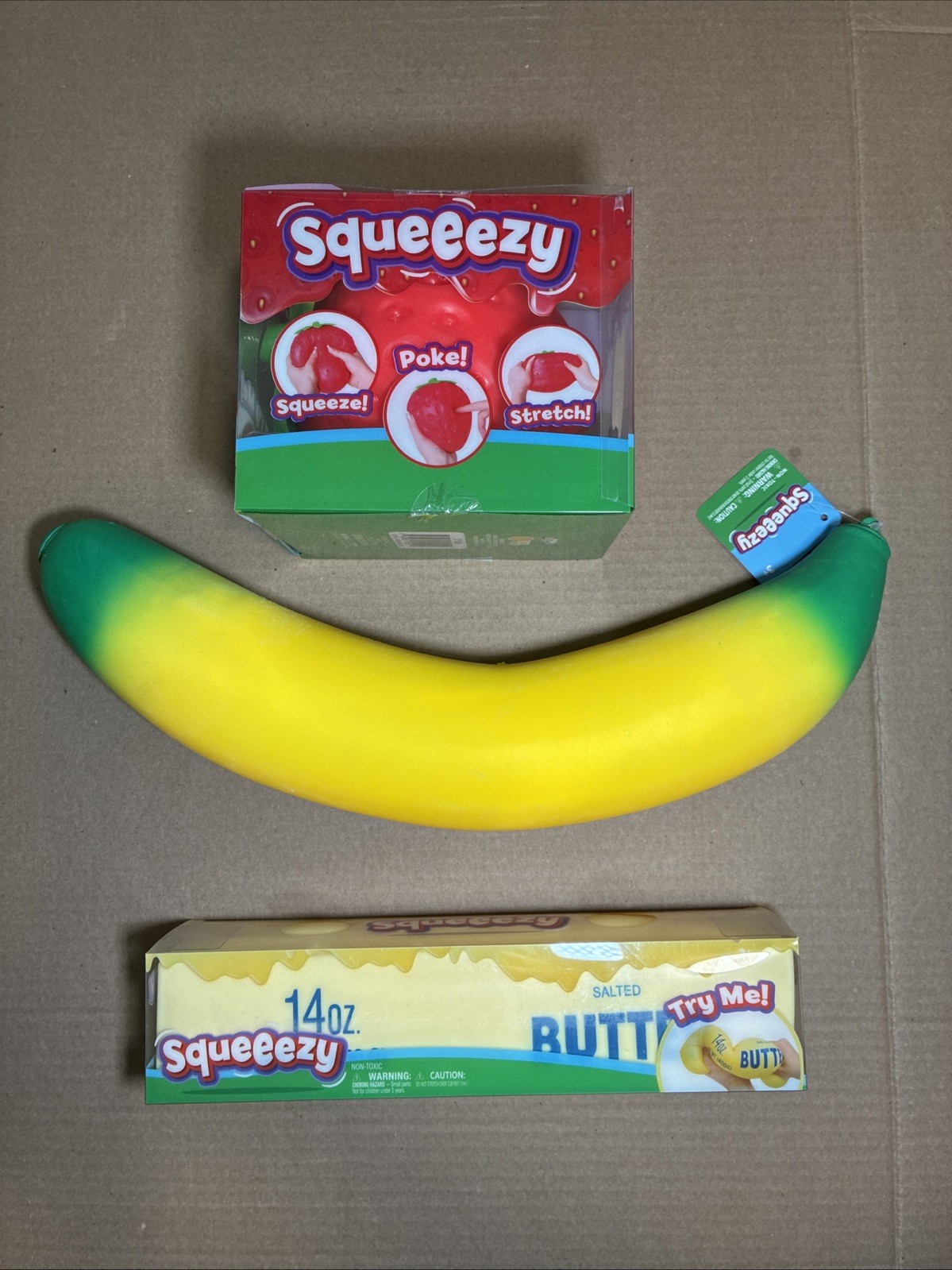 Sunny Days Jumbo Squeeezey LOT OF 3: Strawberry, Banana, Butter NEW