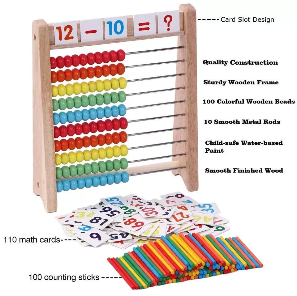 Cltoyvers Wooden Abacus for Kids Math with 100 Counting Sticks and Number Toys C