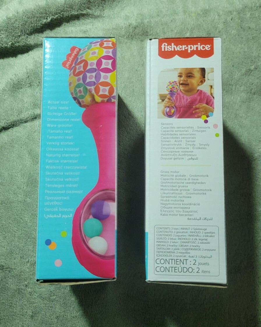 Fisher-Price Baby Newborn Toys Rattle ‘n 2 Count (Pack of 1), Pink/Purple