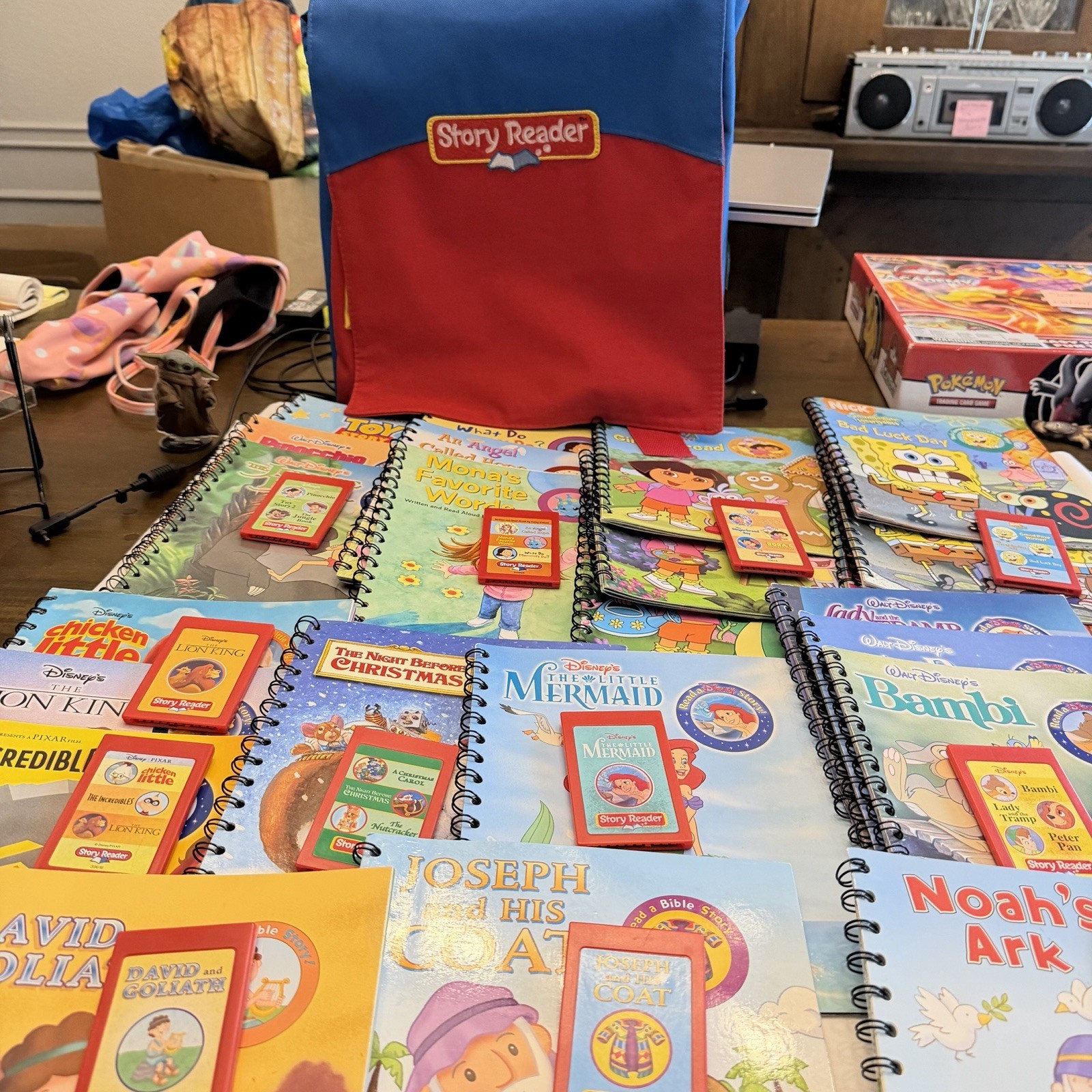 Children’s Story Reader System Lot- 24 Books, 12 Cassettes, and Backpack