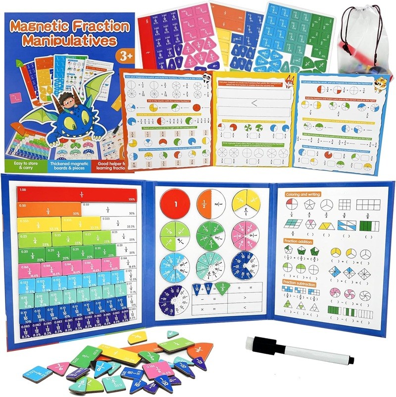 Montessori Magnetic Fraction Educational Puzzle Tiles & Circles Set Math 6 yrs u