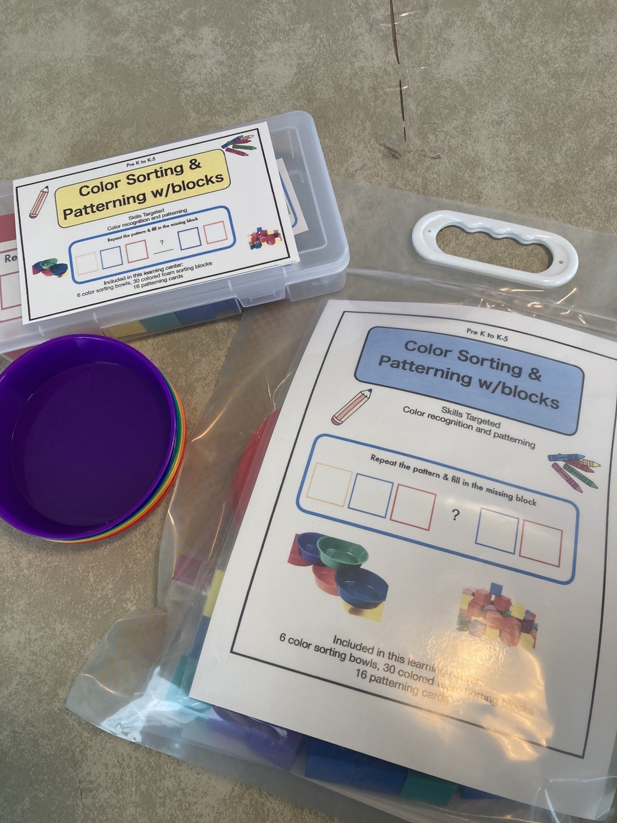 Color Sorting & Shapes Sorting Patterning w/Lakeshore Learning Bag * 2 sets