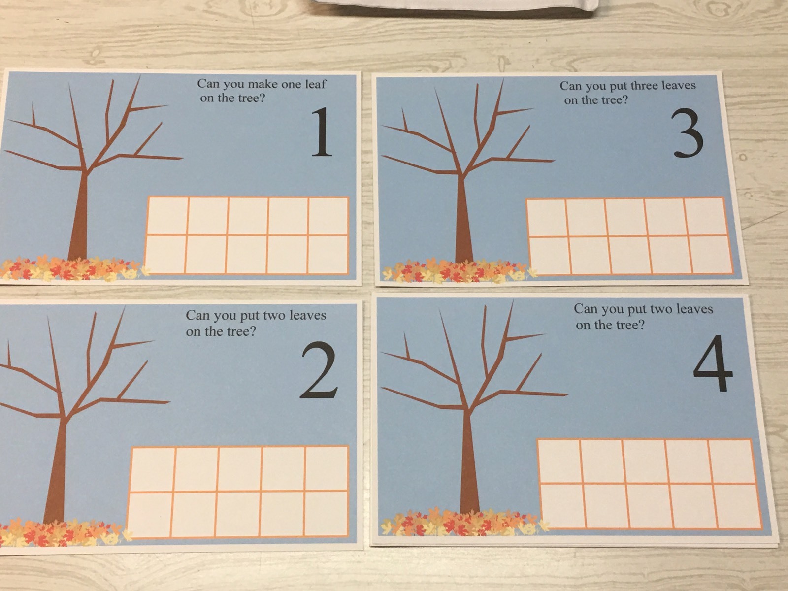 Fall Leaves Count – Dry Erase – Laminated 1-10 Activity Set – Teaching Supplies