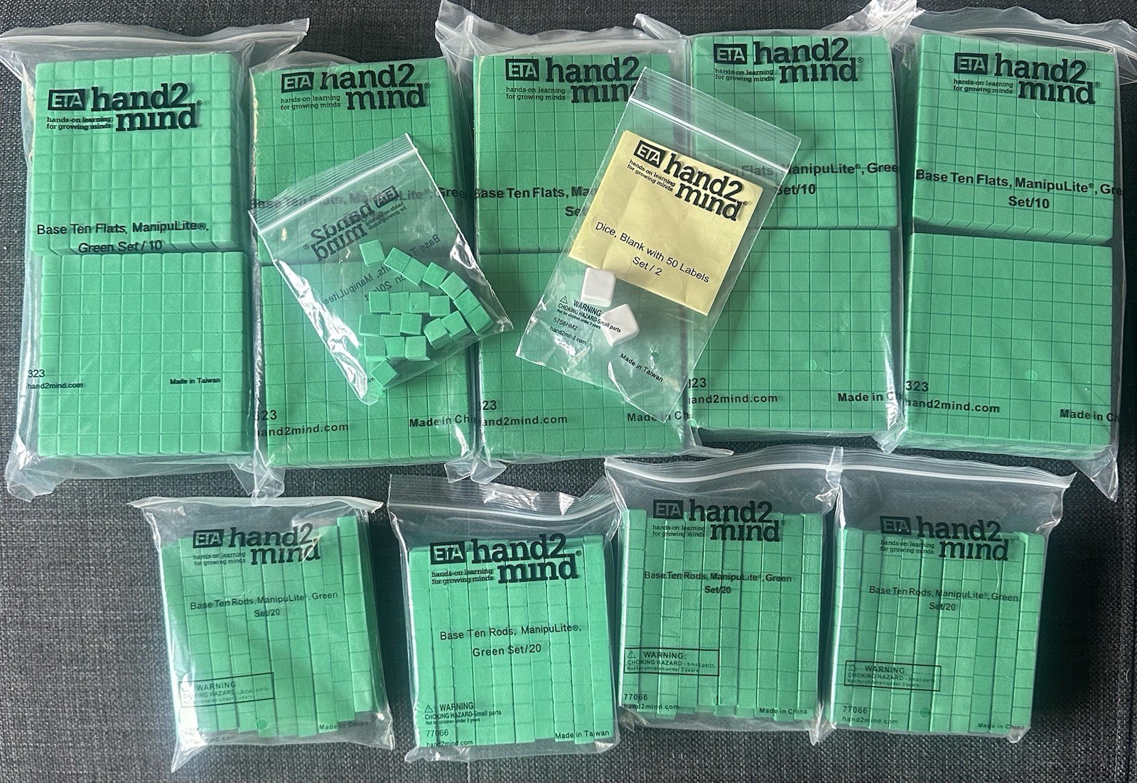 Hand2Mind Base Ten Blocks Complete Bundle Units Rods Flats Math Manipulatives