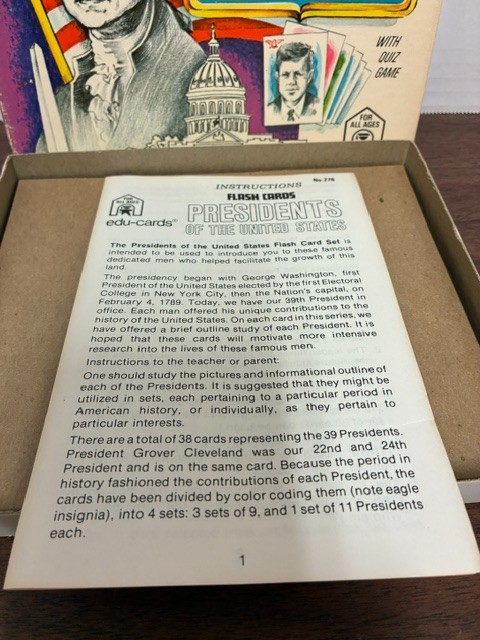 Vtg 1975 Presidents of the United States Flash Cards With Quiz Game Edu-Cards