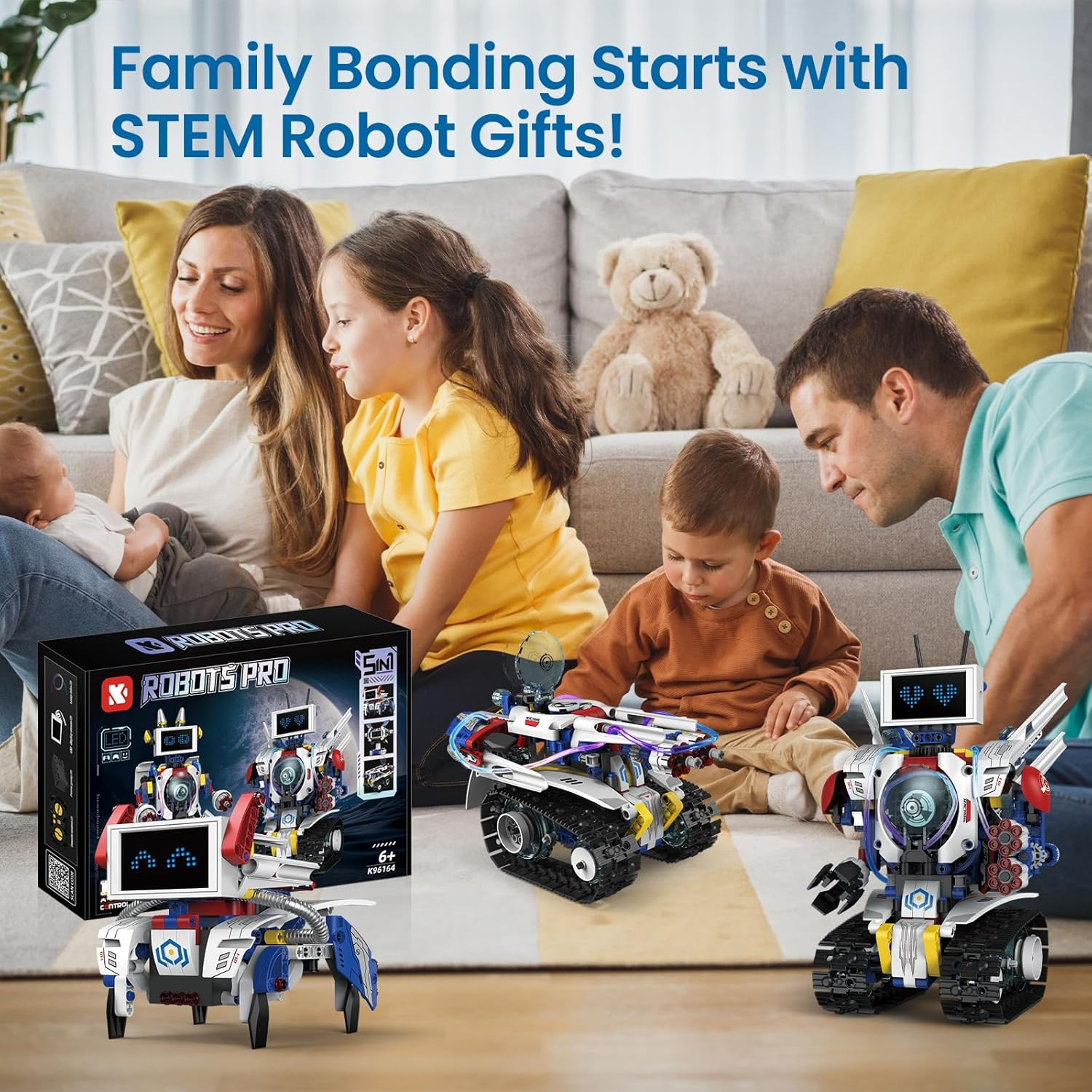 5-In-1 STEM Robot Building Kit for Kids Ages 6-16, Remote & App Controlled, Rech