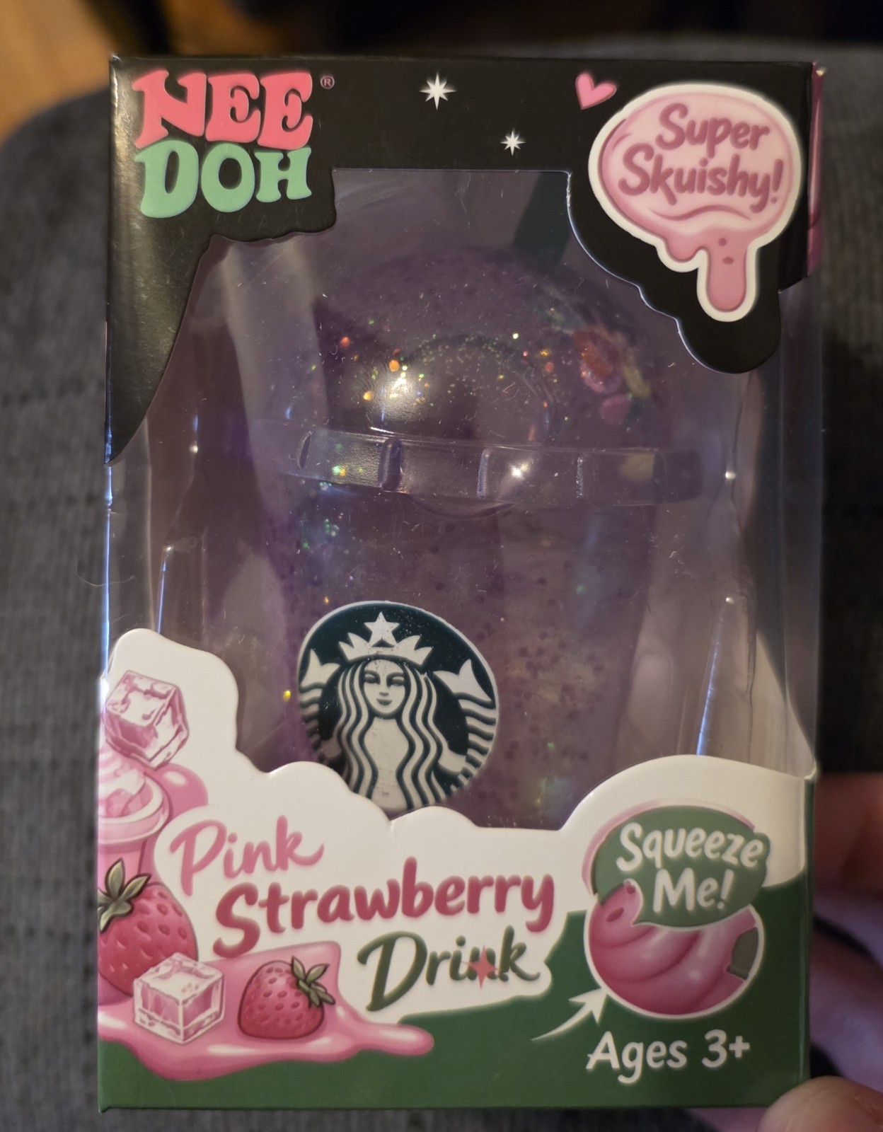 Purple Starbucks Strawberry Pink Drink Sugar Filled Squishy Toy, New In box