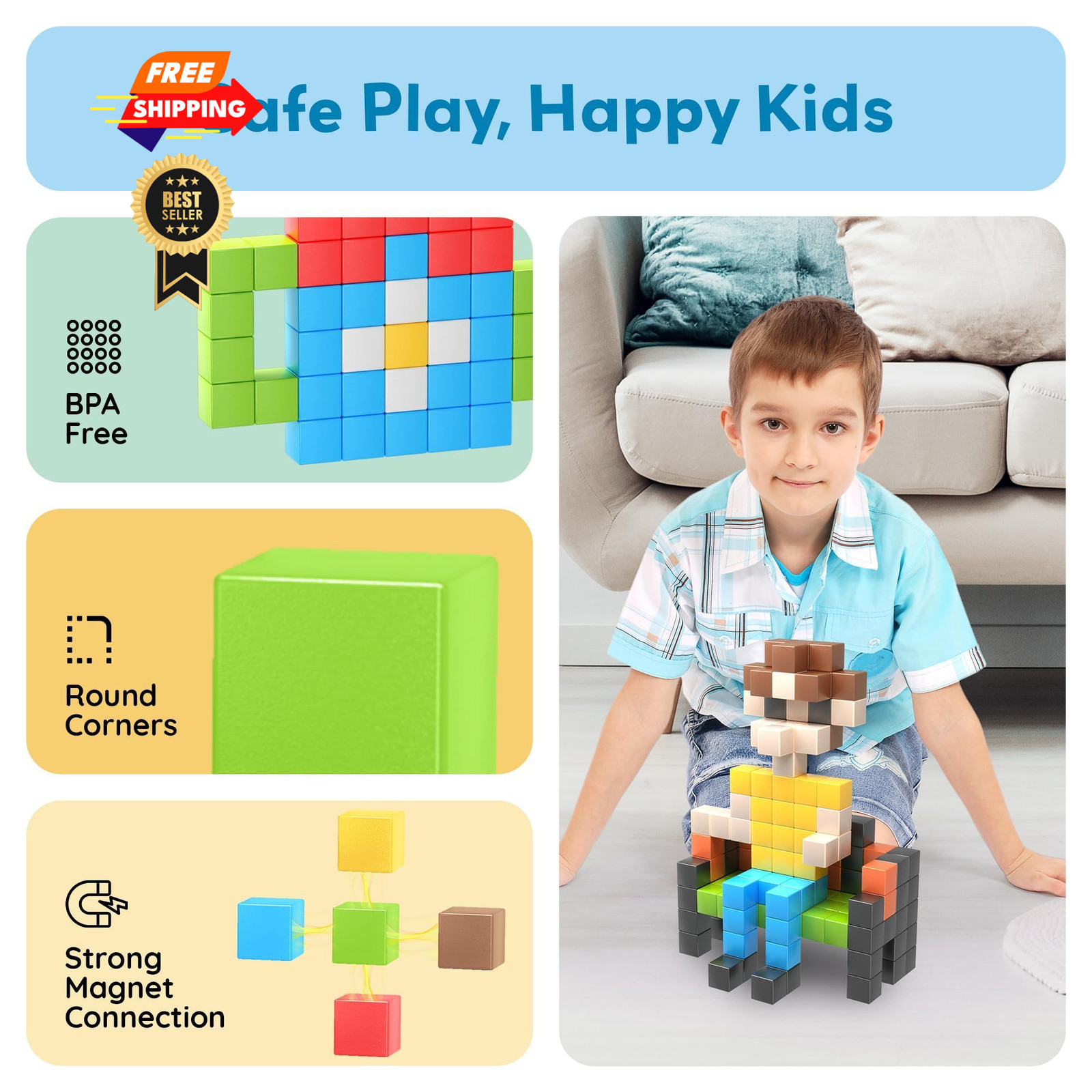 PicassoTiles 108pcs 1” Magnetic Puzzle Cubes Magnet Toys Preschool Large