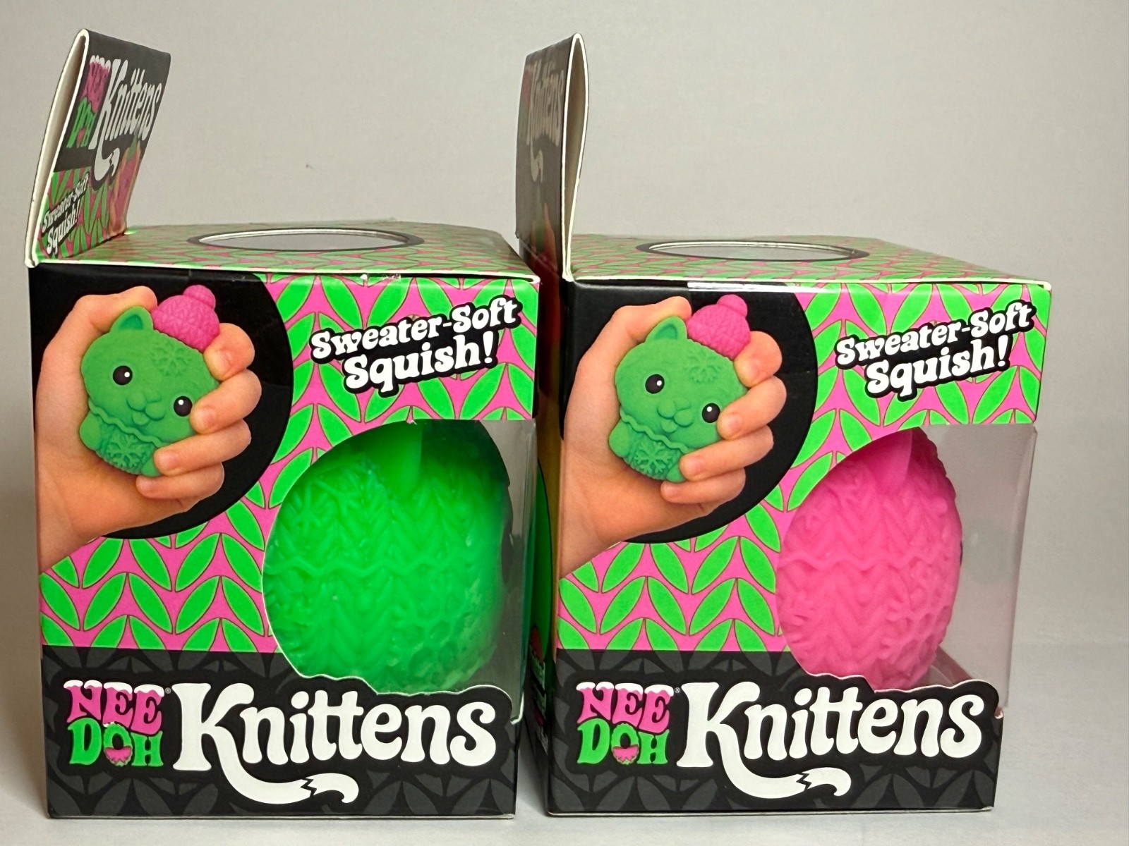 UNRELEASED NeeDoh Christmas Knittens 🎄 Set of 2 Pink & Green 🔥🔥 ULTRA RARE