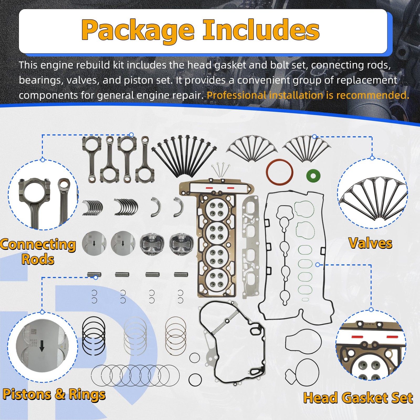 Engine Rebuild Kit w Pistons Bearings Valves for GM 2.4L 2010–2017