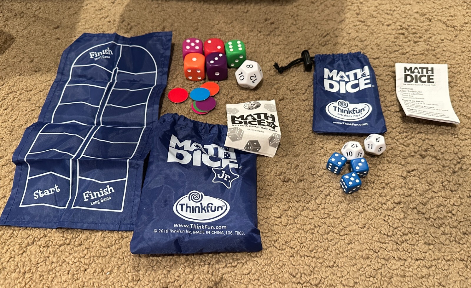 ThinkFun Math Dice Game – LOT OF 2 (Math Dice Jr. + Math Dice) NEW – Open Box