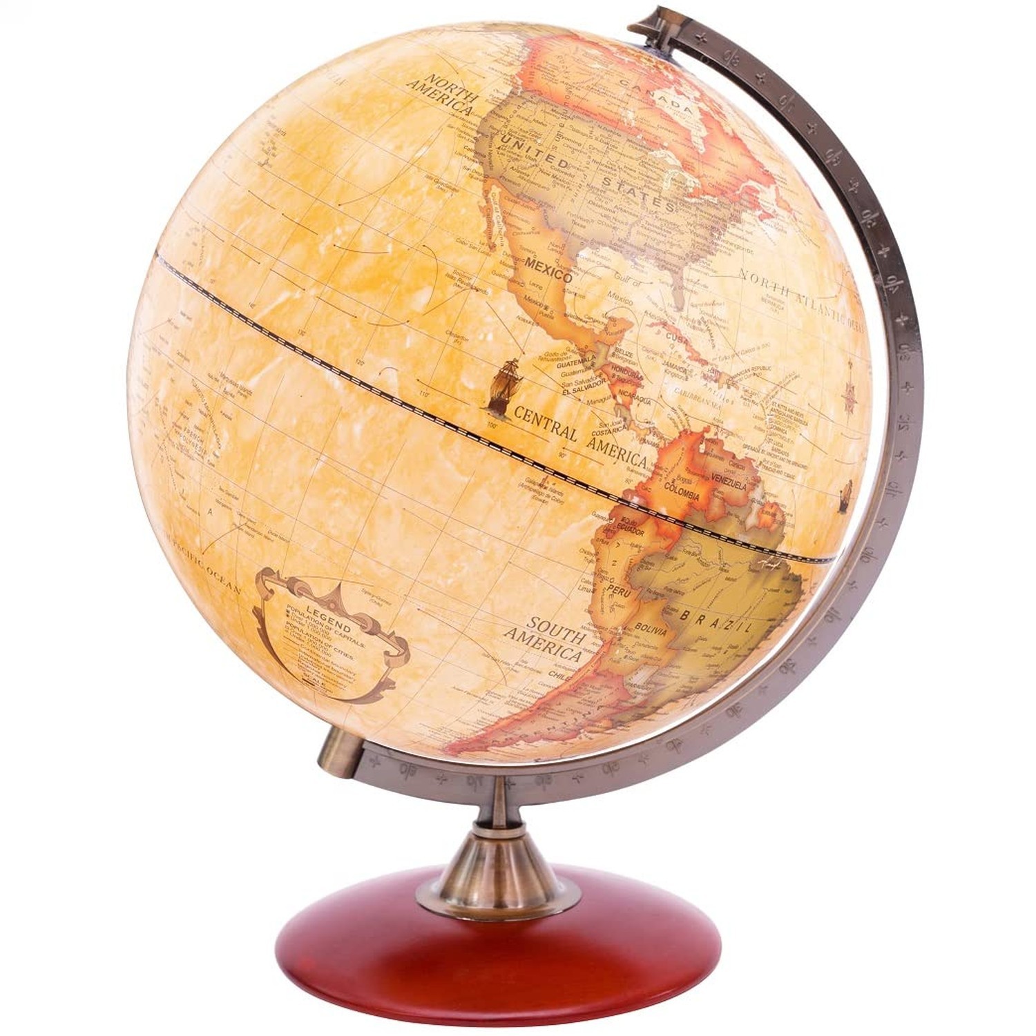 Exerz 12″ Antique Globe With a Wood Base – Rotating World Globe – Modern Map …