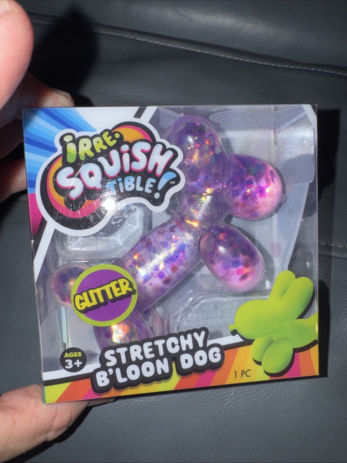 Purple Glitter Balloon Dog Squishy, SquishTible Stretchy Squeeze Toy By Ja-Ru