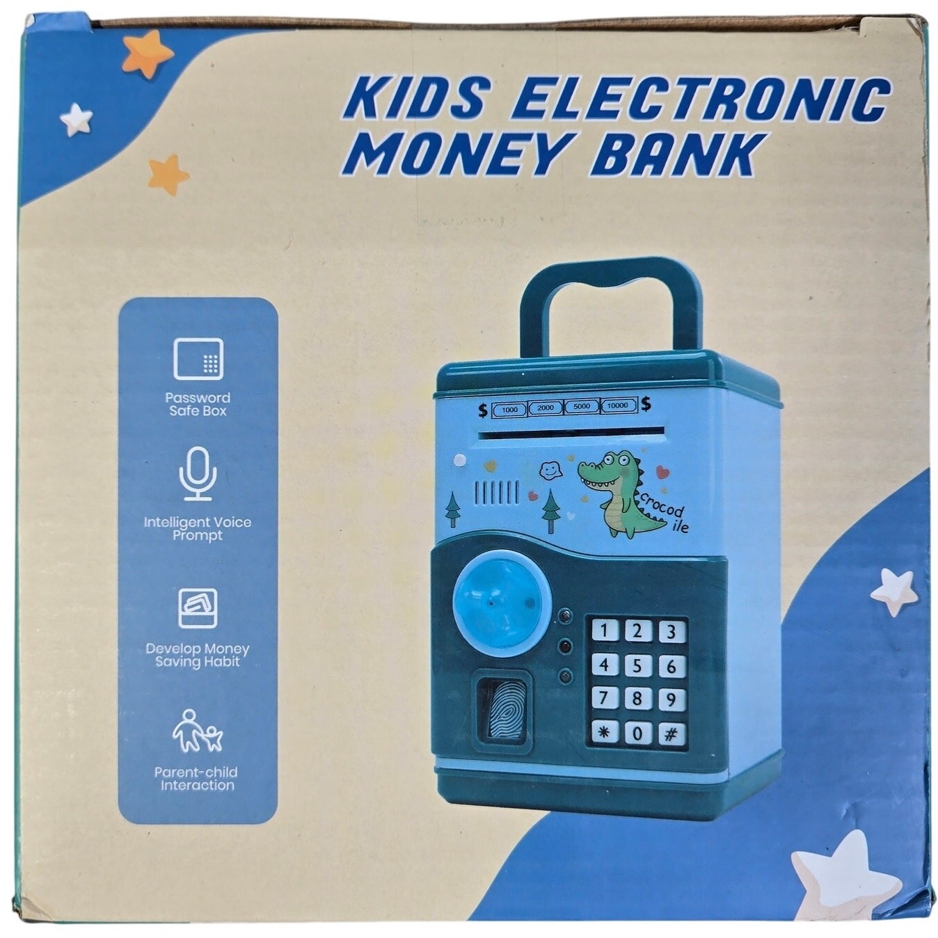 HOLYFUN Kids Electronic Money Bank Crocodile Theme Password Fingerprint Safe Box