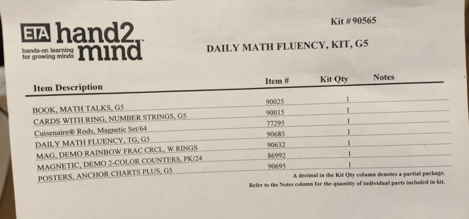 ETA Hand2Mind Daily Math Fluency Manipulatives Grade 5 90565