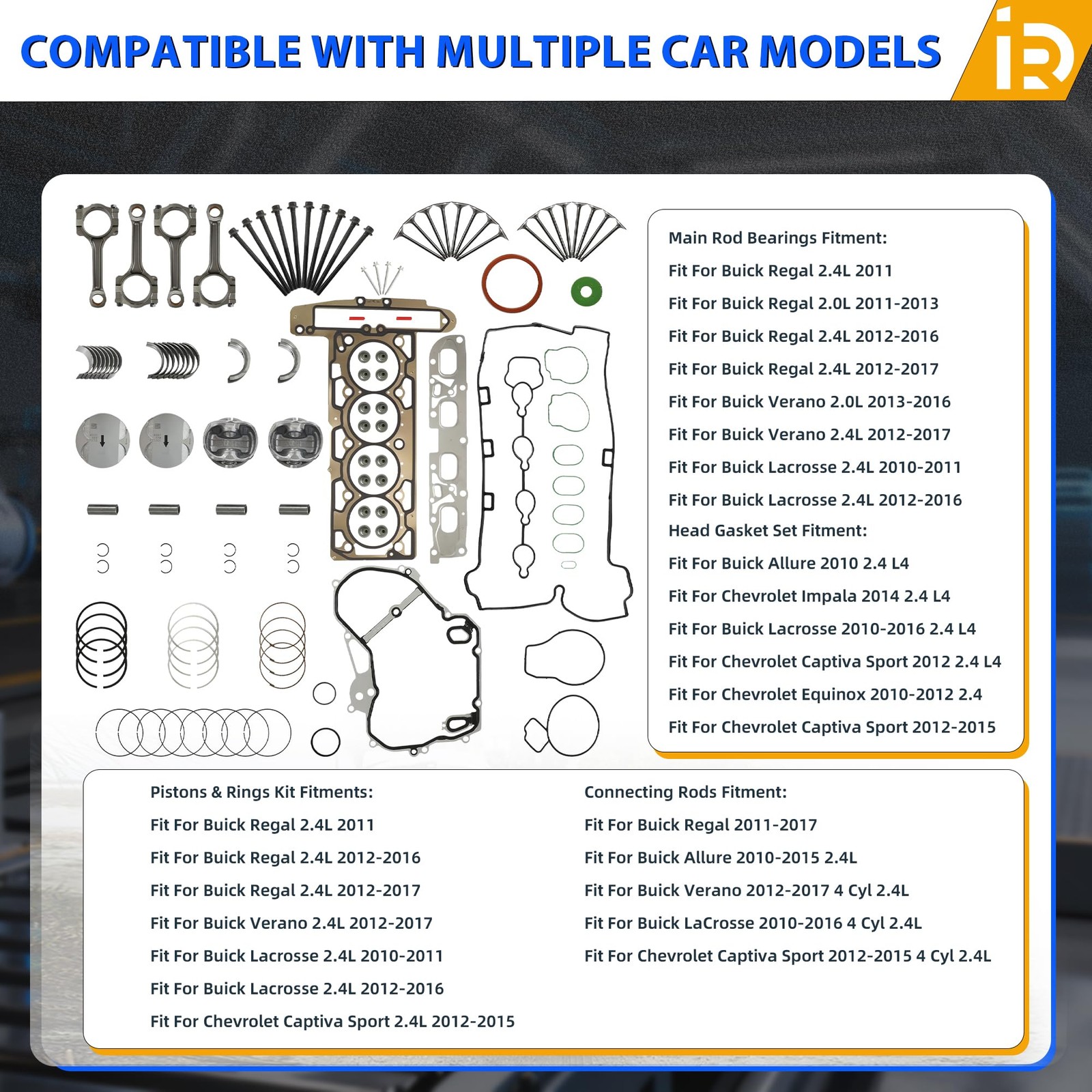 Engine Rebuild Kit w Pistons Bearings Valves for GM 2.4L 2010–2017