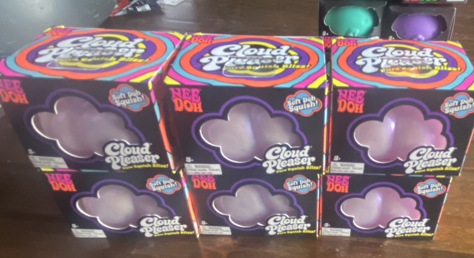 Nee Doh 6 Cloud Pleaser & 7 Squish Pup Lot, Purple/Teal/Pink/Orange