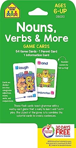School Zone Nouns, Verbs & More Game Cards: 56 Cards, Large, multicolor