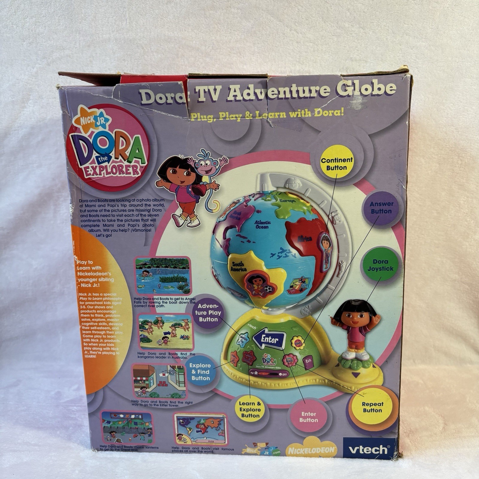 2007 VTech Dora The Explorer TV Adventure Globe Plug N Play Game NEW In Open Box