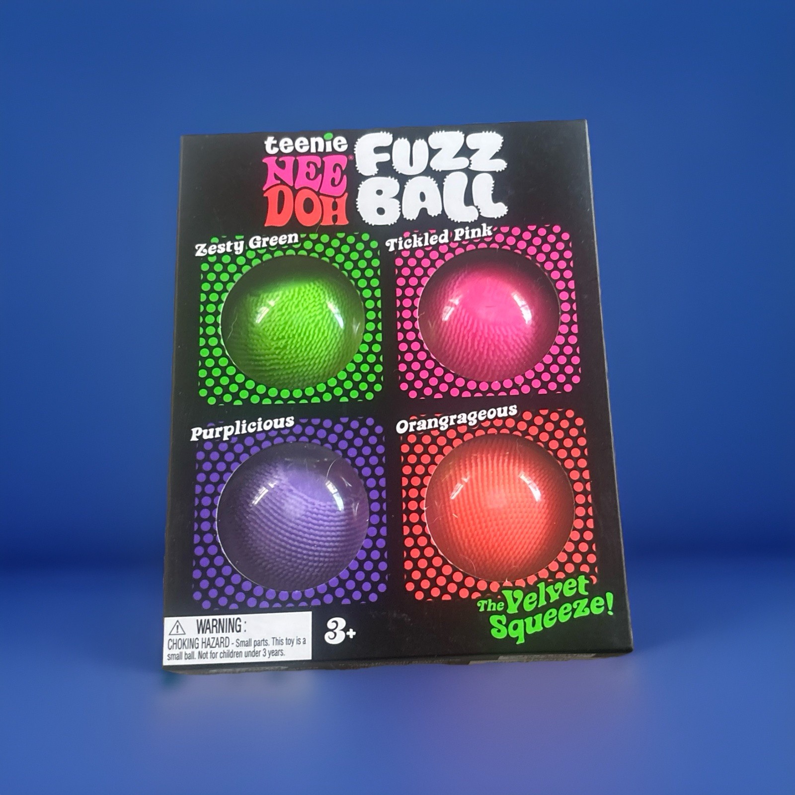 Schylling NEEDOH FUZZ BALL 4 Pack of TEENIE DOH FILLED VELVET BALLS SQUEEZE